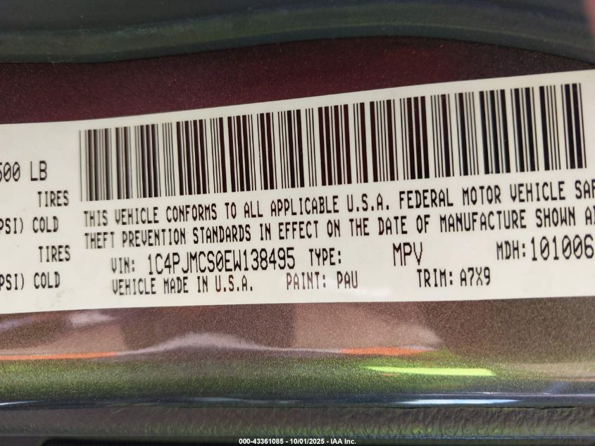 2014 Jeep Cherokee Latitude VIN: 1C4PJMCS0EW138495 Lot: 43361085