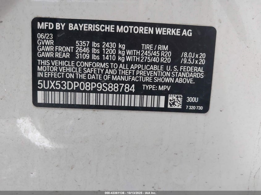 5UX53DP08P9S88784 2023 BMW X3 photo no. 9