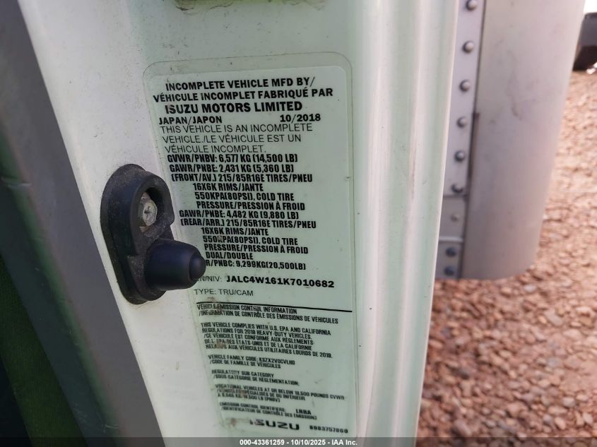 2019 Isuzu Npr Hd VIN: JALC4W161K7010682 Lot: 43361259