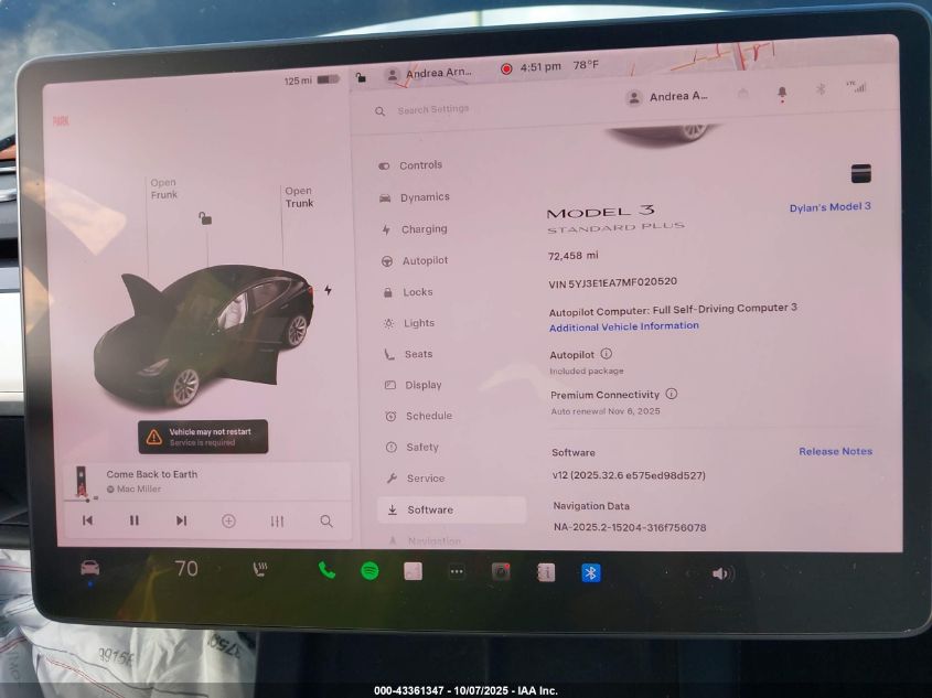 2021 Tesla Model 3 Standard Range Plus Rear-Wheel Drive VIN: 5YJ3E1EA7MF020520 Lot: 43361347