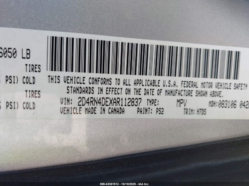 2010 Dodge Grand Caravan Se VIN: 2D4RN4DEXAR112837 Lot: 43361512