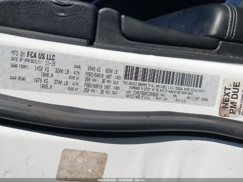 2015 Jeep Grand Cherokee Limited VIN: 1C4RJFBG0FC205620 Lot: 43361525