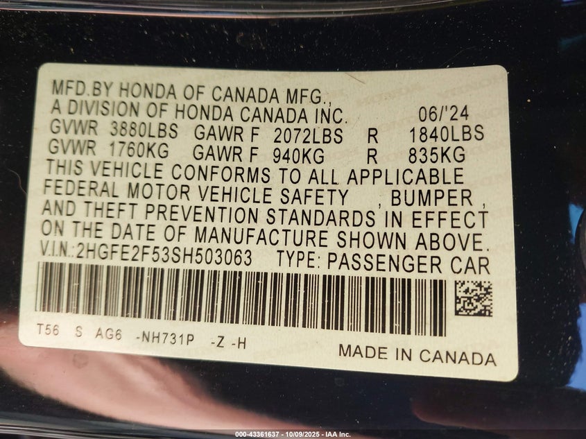 2025 HONDA CIVIC SPORT 2HGFE2F53SH503063