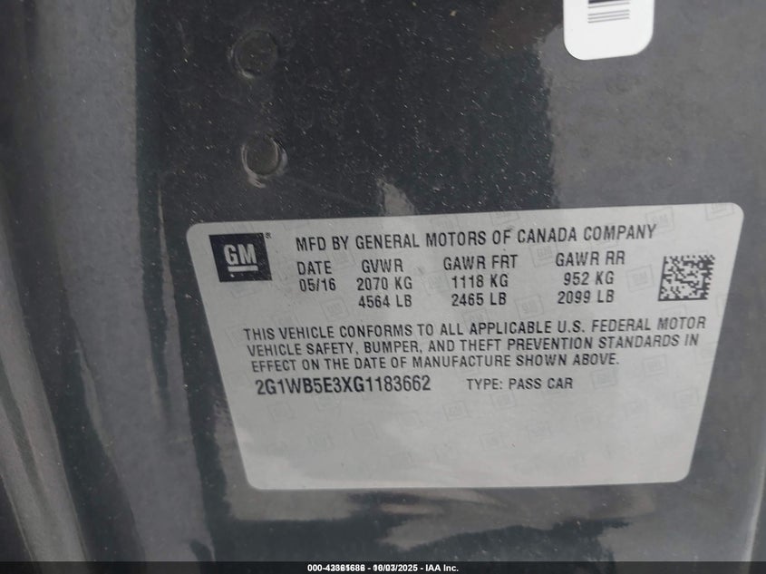 2016 CHEVROLET IMPALA LIMITED LT - 2G1WB5E3XG1183662