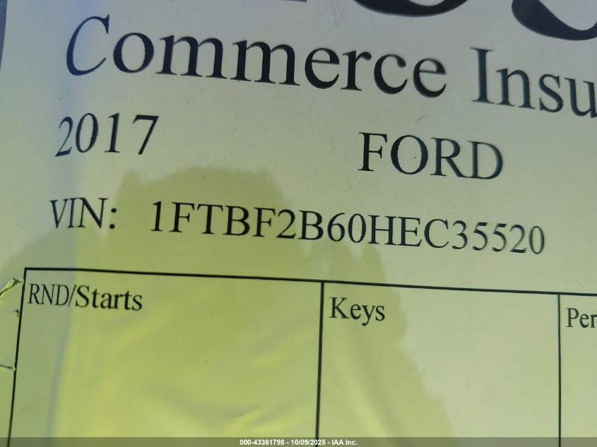 2017 Ford F-250 Xl VIN: 1FTBF2B60HEC35520 Lot: 43361798