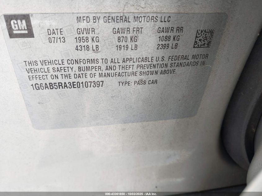 2014 Cadillac Ats Luxury VIN: 1G6AB5RA3E0107397 Lot: 43361858