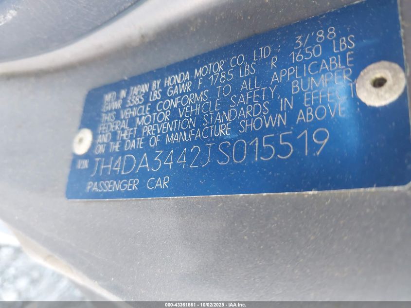 1988 Acura Integra Rs VIN: JH4DA3442JS015519 Lot: 43361861