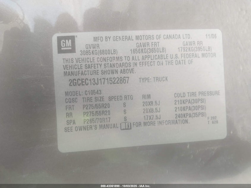 2007 Chevrolet Silverado 1500 Ltz VIN: 2GCEC13J171522867 Lot: 43361898