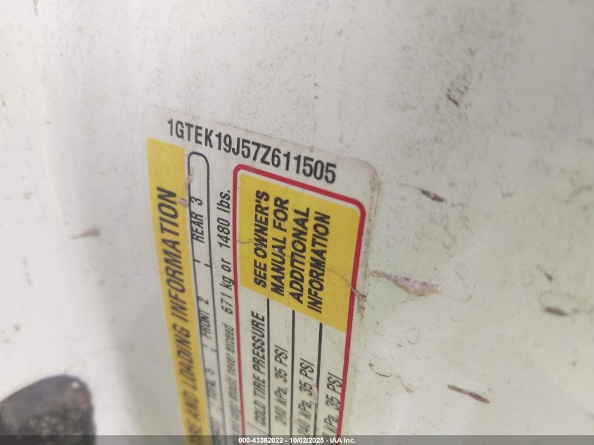 2007 GMC Sierra 1500 Slt VIN: 1GTEK19J57Z611505 Lot: 43362022
