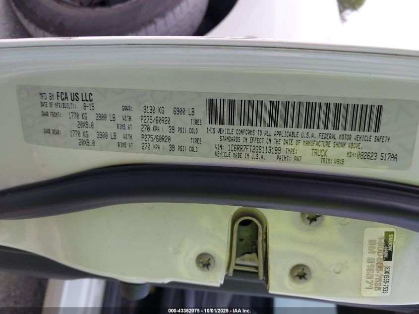 2016 Ram 1500 Express VIN: 1C6RR7FT2GS113199 Lot: 43362075