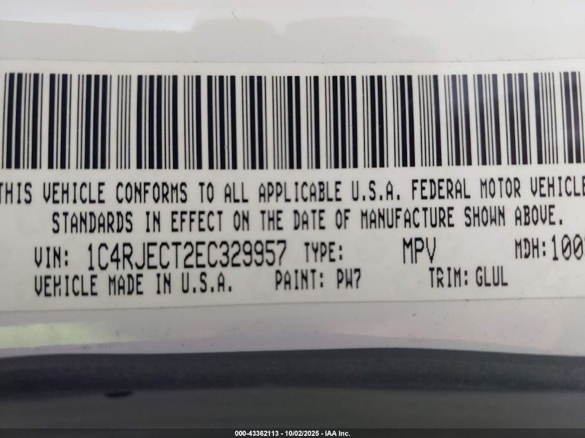 2014 Jeep Grand Cherokee Overland VIN: 1C4RJECT2EC329957 Lot: 43362113