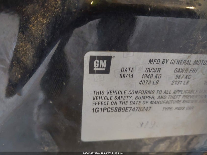 2014 CHEVROLET CRUZE 1LT AUTO - 1G1PC5SB9E7478247
