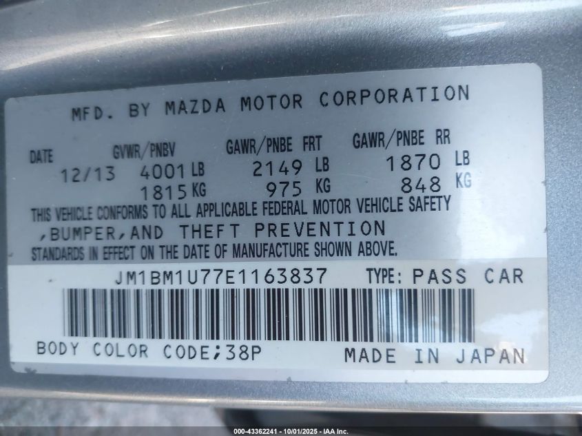 2014 Mazda Mazda3 I Sport VIN: JM1BM1U77E1163837 Lot: 43362241