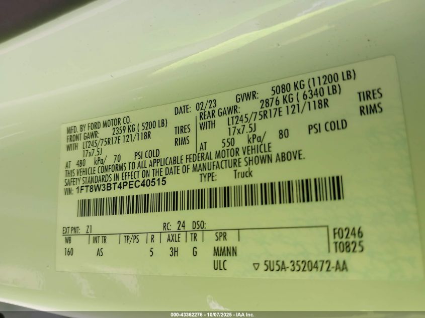 2023 Ford F-350 Xl VIN: 1FT8W3BT4PEC40515 Lot: 43362276