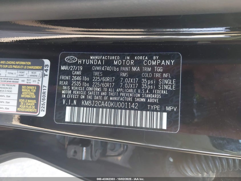 2019 HYUNDAI TUCSON SE - KM8J2CA40KU001142