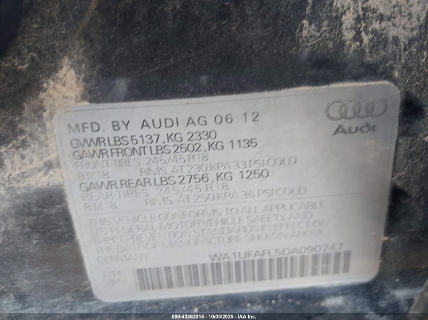 2013 Audi Allroad 2.0T Premium Plus VIN: WA1UFAFL5DA090747 Lot: 43362314