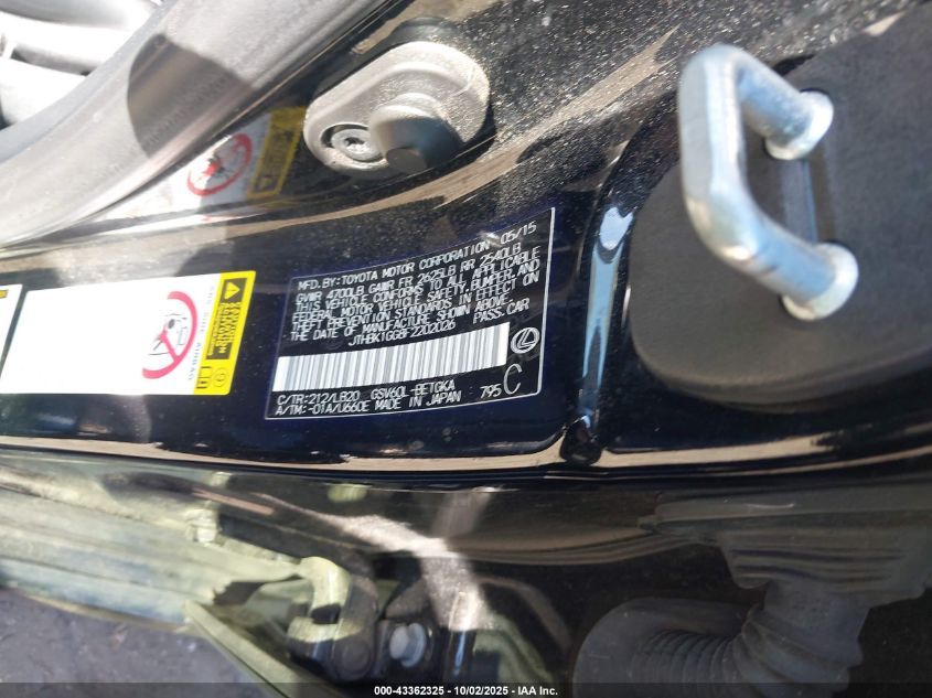 2015 Lexus Es 350 VIN: JTHBK1GG8F2202026 Lot: 43362325