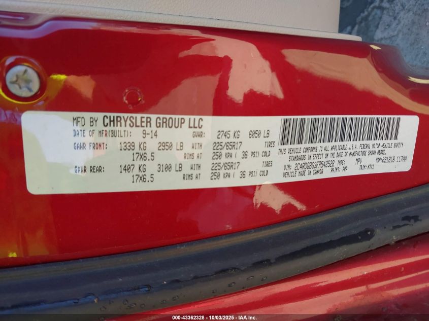 2015 Dodge Grand Caravan American Value Pkg VIN: 2C4RDGBG3FR542528 Lot: 43362328