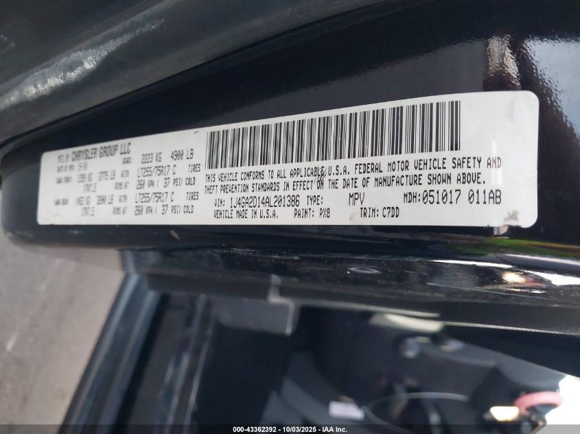 2010 Jeep Wrangler Sport VIN: 1J4GA2D14AL201386 Lot: 43362392