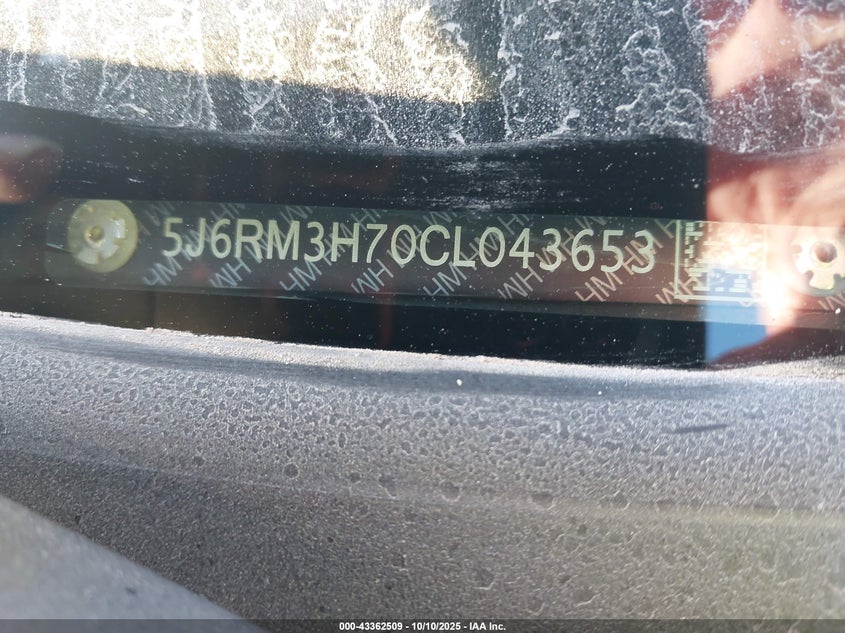 2012 Honda Cr-V Ex-L VIN: 5J6RM3H70CL043653 Lot: 43362509