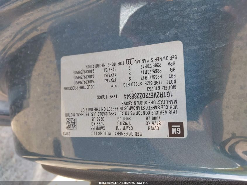 2013 GMC Sierra 1500 Sle VIN: 1GTR2VE73DZ288344 Lot: 43362647