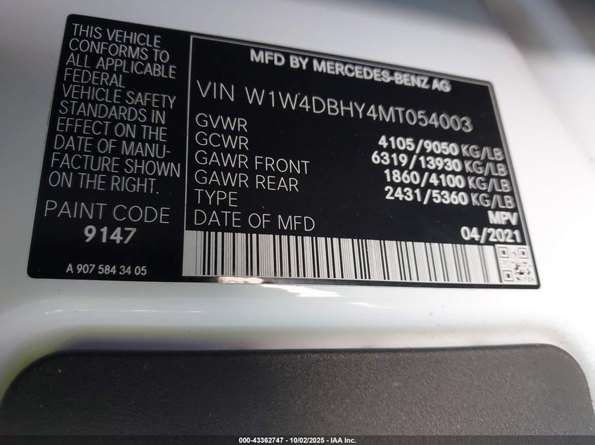 2021 MERCEDES-BENZ SPRINTER 2500 STANDARD ROOF I4 DIESEL - W1W4DBHY4MT054003