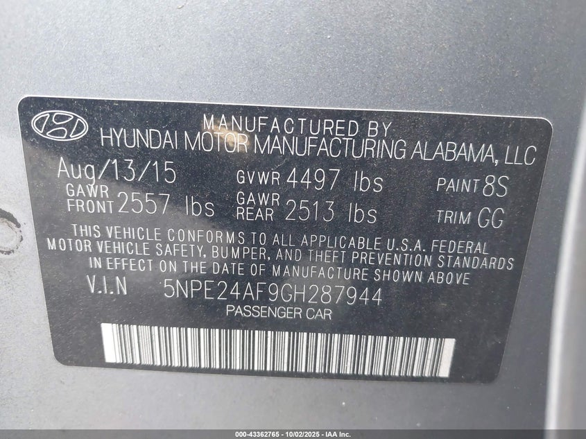 2016 HYUNDAI SONATA SE - 5NPE24AF9GH287944