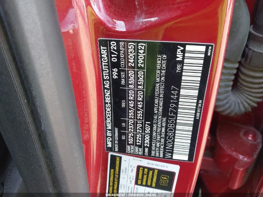 2020 Mercedes-Benz Glc 300 VIN: W1N0G8DB5LF791447 Lot: 43362767