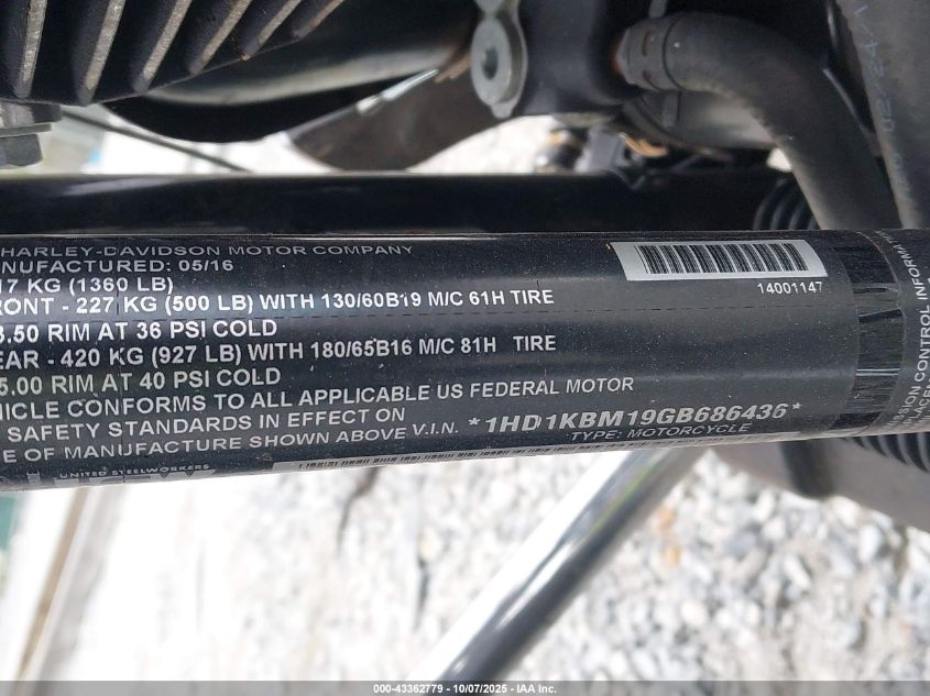 2016 Harley-Davidson Flhx Street Glide VIN: 1HD1KBM19GB686436 Lot: 43362779