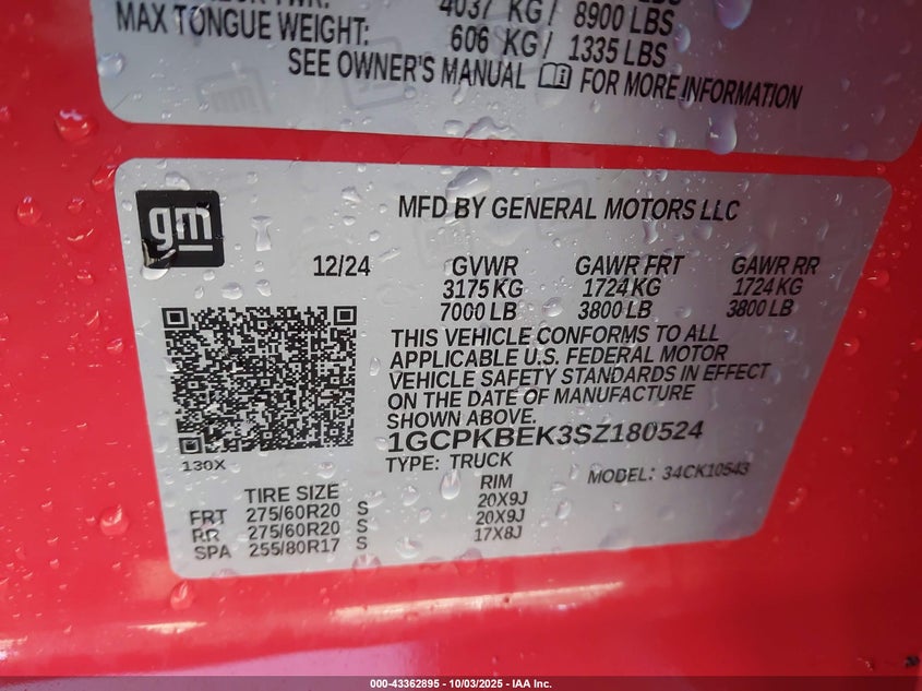 2025 Chevrolet Silverado 1500 4Wd Short Bed Custom VIN: 1GCPKBEK3SZ180524 Lot: 43362895