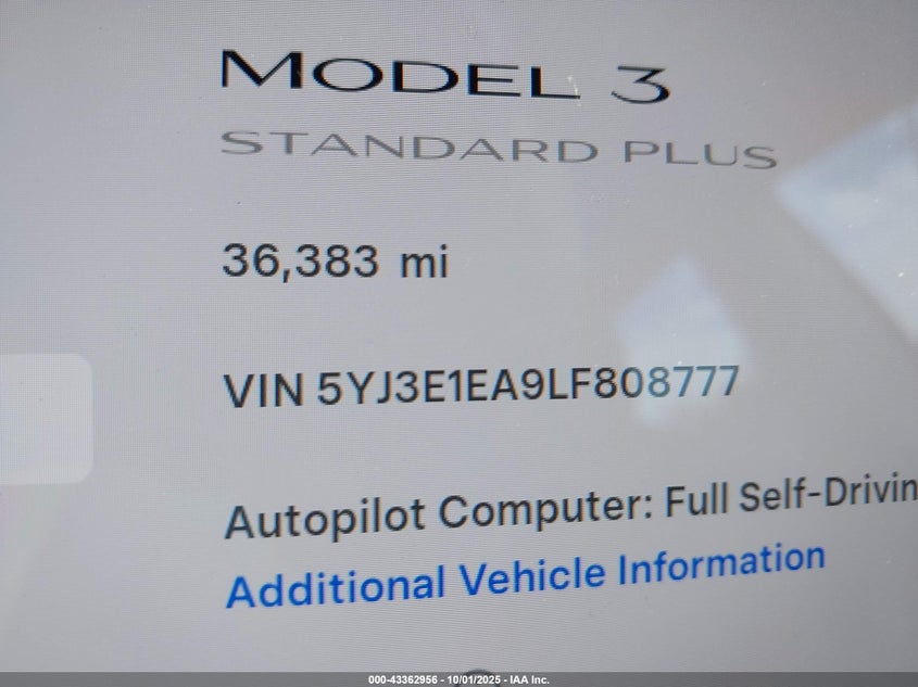 2020 Tesla Model 3 Standard Range Plus Rear-Wheel Drive/Standard Range Rear-Wheel Drive VIN: 5YJ3E1EA9LF808777 Lot: 43362956