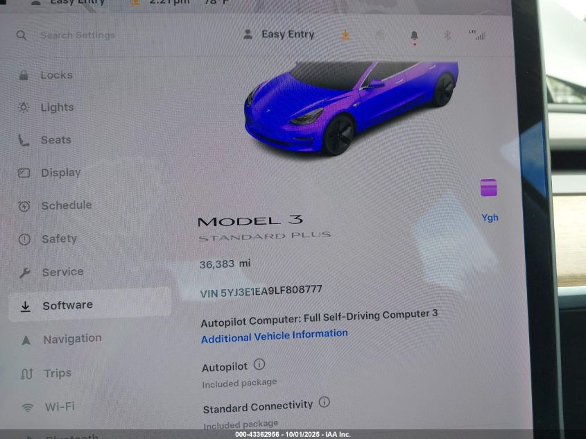 2020 Tesla Model 3 Standard Range Plus Rear-Wheel Drive/Standard Range Rear-Wheel Drive VIN: 5YJ3E1EA9LF808777 Lot: 43362956