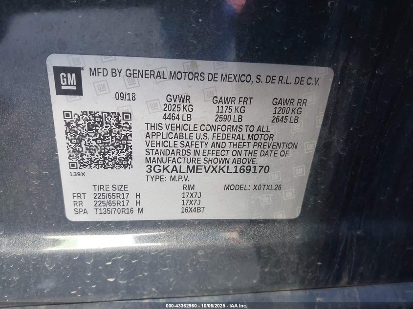 2019 GMC Terrain Sle VIN: 3GKALMEVXKL169170 Lot: 43362960