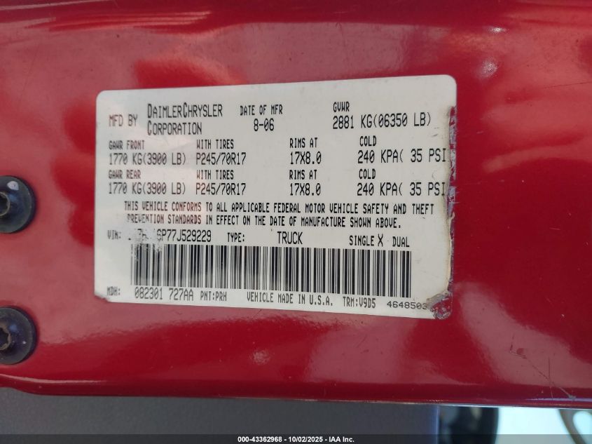 2007 Dodge Ram 1500 Slt/Trx4 Off Road/Sport VIN: 1D7HU16P77J529229 Lot: 43362968