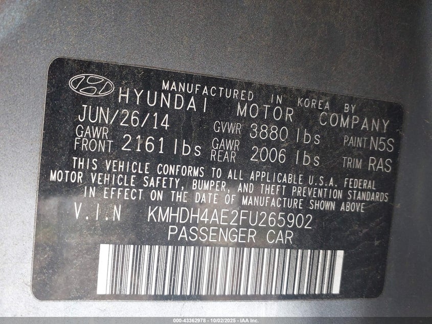 2015 HYUNDAI ELANTRA SE - KMHDH4AE2FU265902