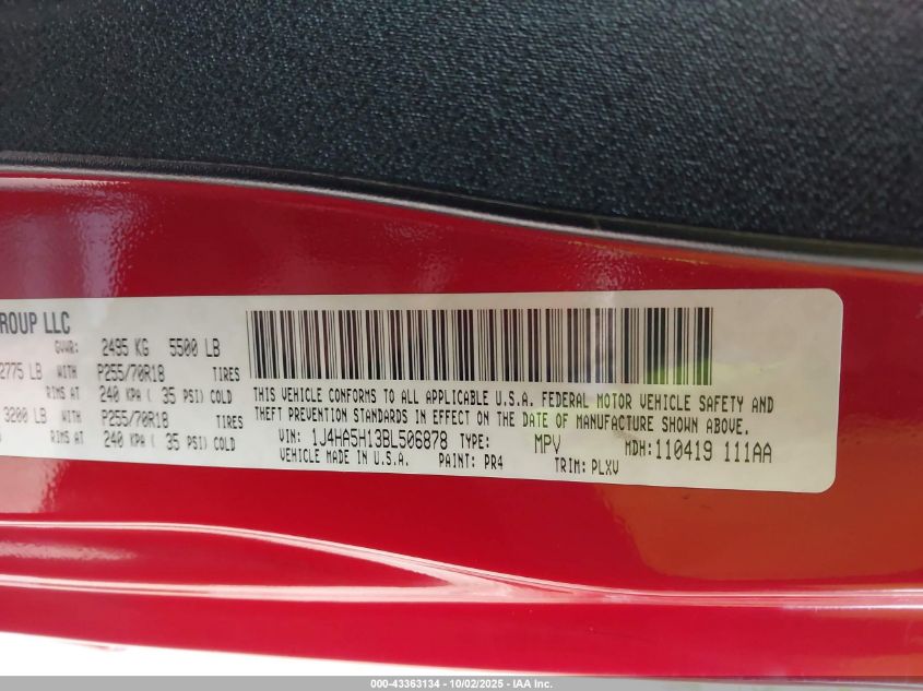 2011 Jeep Wrangler Unlimited Sahara VIN: 1J4HA5H13BL506878 Lot: 43363134