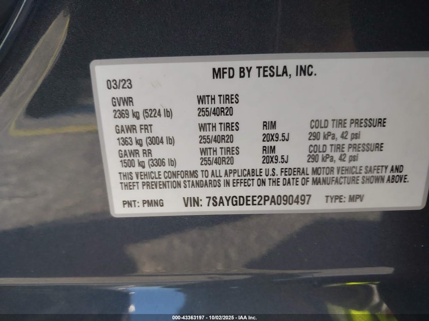 2023 TESLA MODEL Y AWD/LONG RANGE DUAL MOTOR ALL-WHEEL DRIVE 7SAYGDEE2PA090497