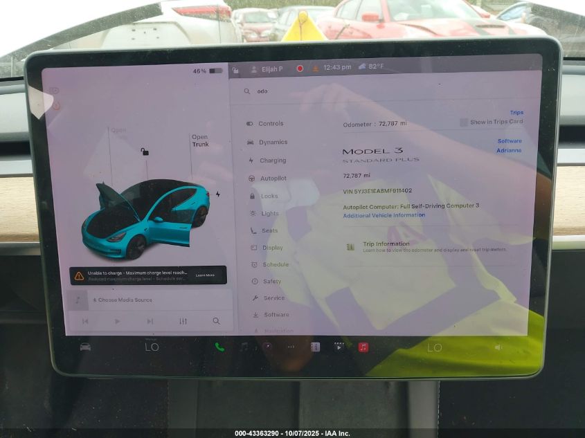 2021 Tesla Model 3 Standard Range Plus Rear-Wheel Drive VIN: 5YJ3E1EA8MF911402 Lot: 43363290