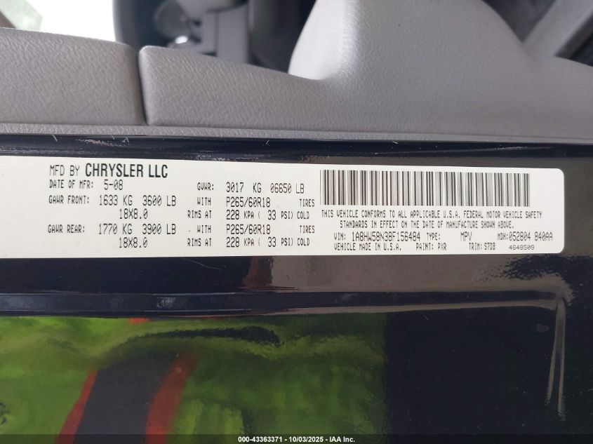 2008 Chrysler Aspen Limited VIN: 1A8HW58N38F156484 Lot: 43363371