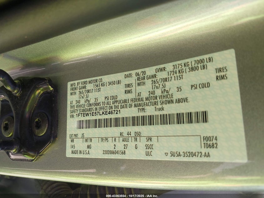 2020 FORD F-150 XLT 1FTEW1E57LKE46721