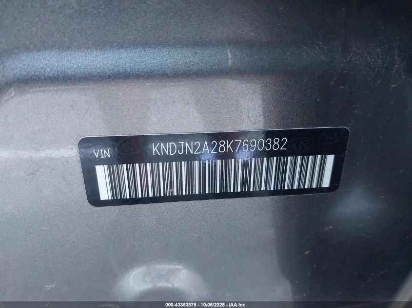 2019 Kia Soul VIN: KNDJN2A28K7690382 Lot: 43363575