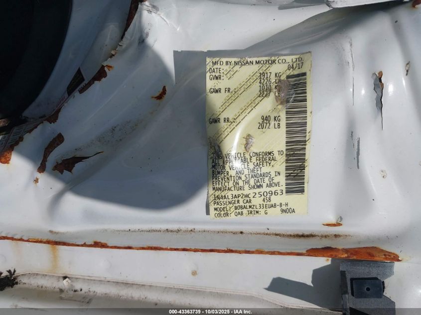 2017 Nissan Altima 2.5 Sv VIN: 1N4AL3AP2HC250963 Lot: 43363739