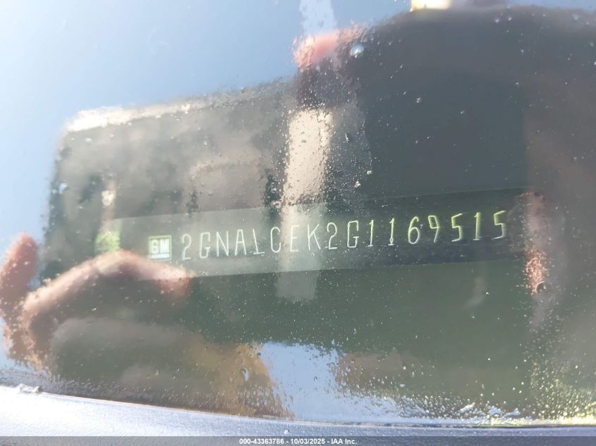 2016 Chevrolet Equinox Lt VIN: 2GNALCEK2G1169515 Lot: 43363786