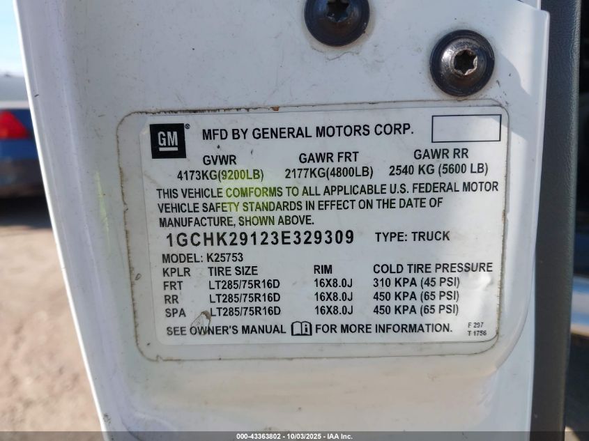 2003 Chevrolet Silverado 2500Hd Ls/Lt VIN: 1GCHK29123E329309 Lot: 43363802