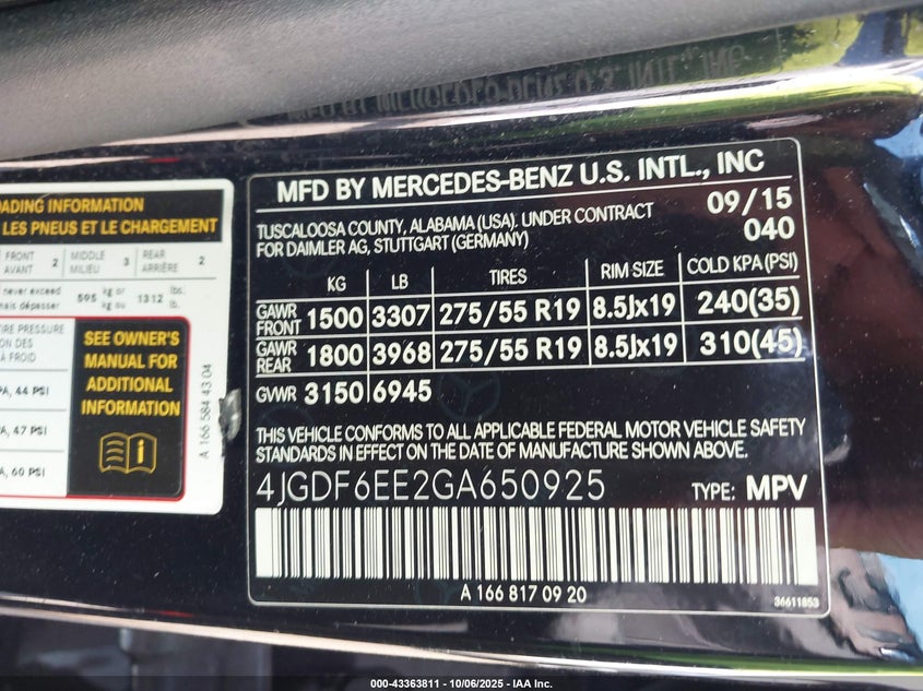 2016 MERCEDES-BENZ GL 450 4MATIC 4JGDF6EE2GA650925