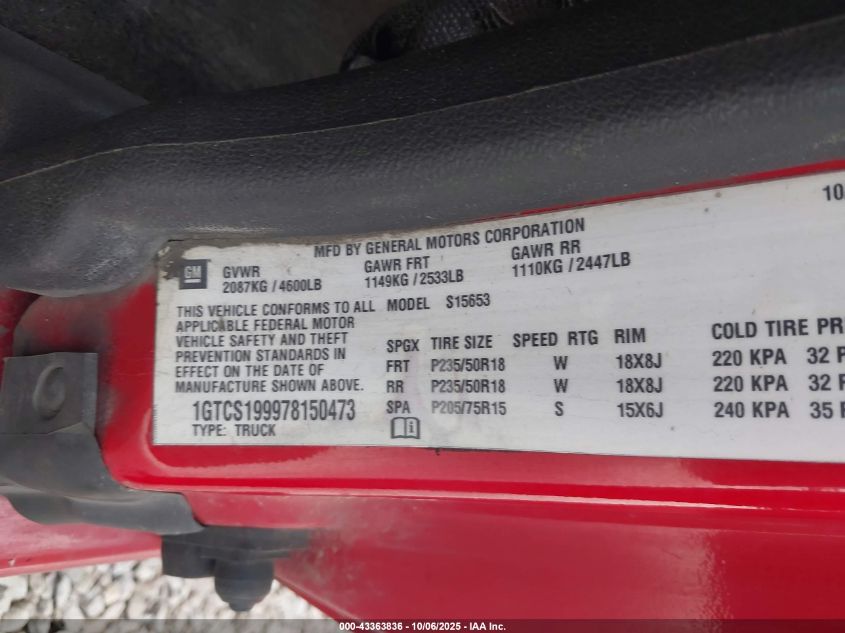 2007 GMC Canyon Sle1 VIN: 1GTCS199978150473 Lot: 43363836