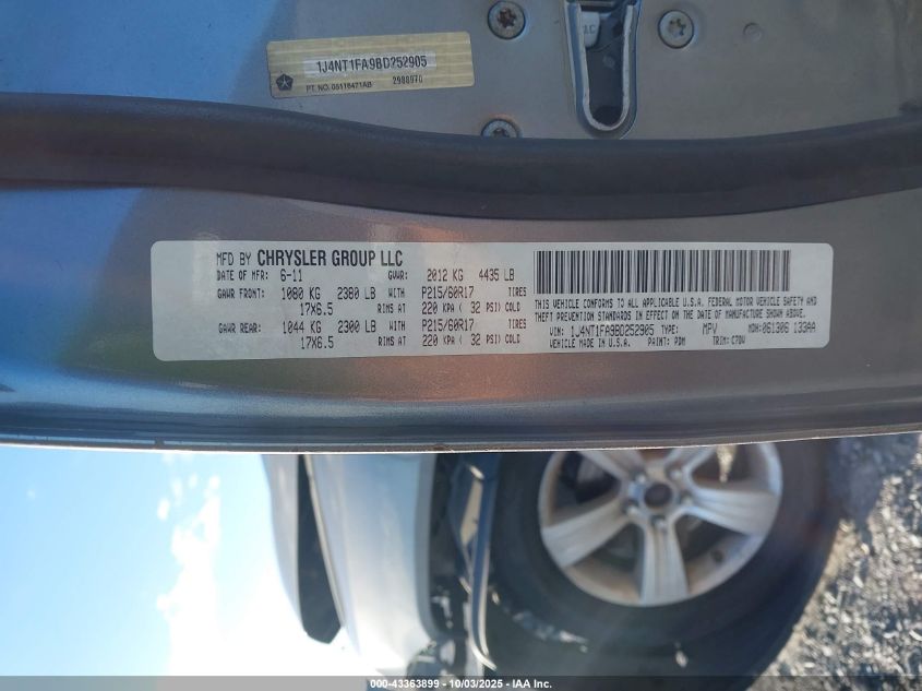 2011 Jeep Compass VIN: 1J4NT1FA9BD252905 Lot: 43363899