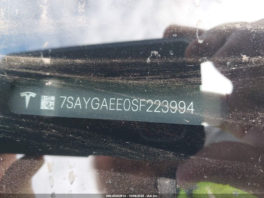 2025 Tesla Model Y Long Range Dual Motor All-Wheel Drive VIN: 7SAYGAEE0SF223994 Lot: 43363914