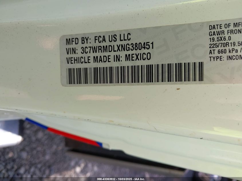 2022 Ram 5500 Chassis Tradesman/Slt VIN: 3C7WRMDLXNG380451 Lot: 43363932