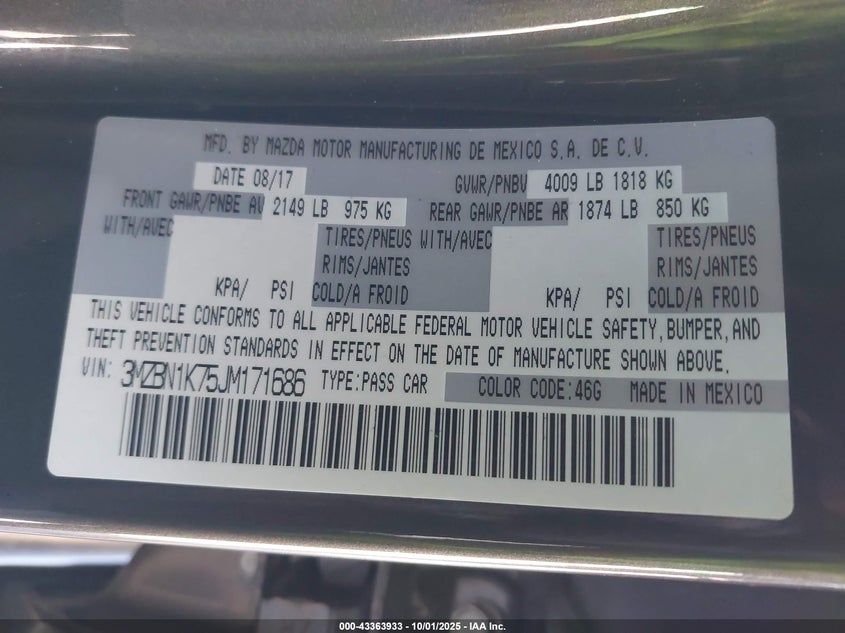 2018 MAZDA MAZDA3 SPORT - 3MZBN1K75JM171686